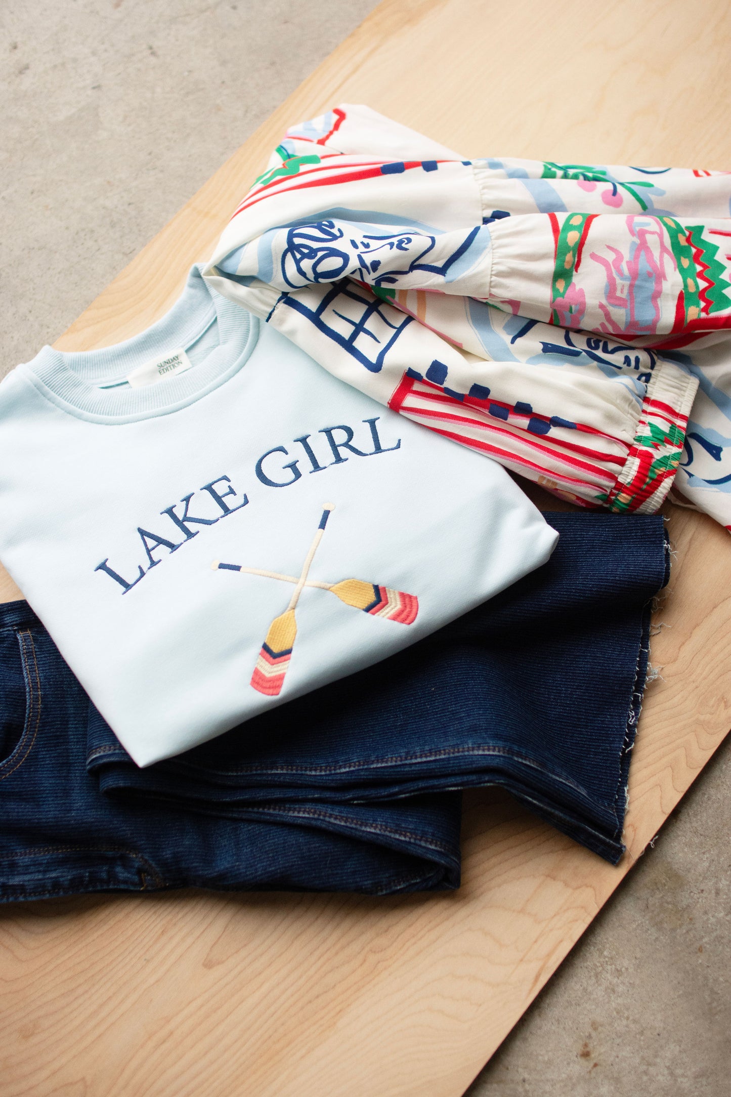 Aqua LAKE GIRL Embroidered Sweatshirt