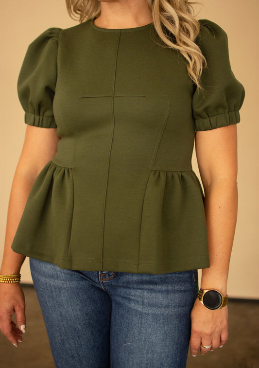 Dark Green Peplum Top