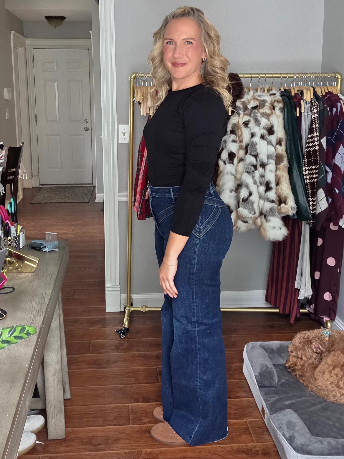 RISEN Dark Wash High Rise Yoke Detail Stretchy Jeans