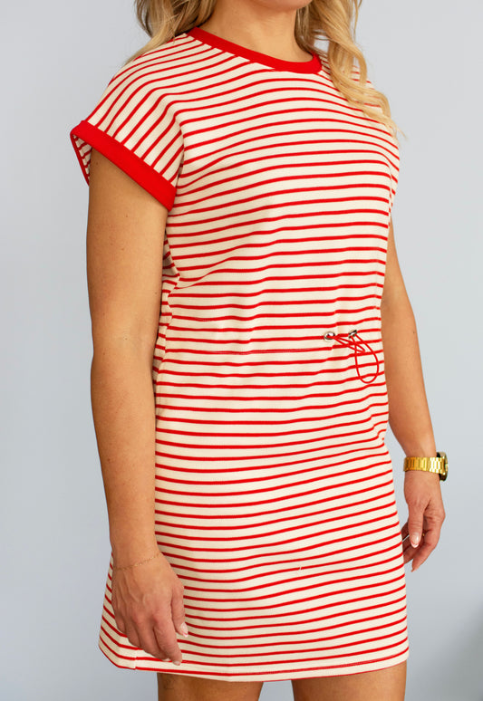 Red Striped Cap Sleeve Dress