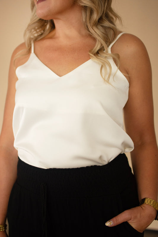 Reversible Silk Cream V-Neck Tank