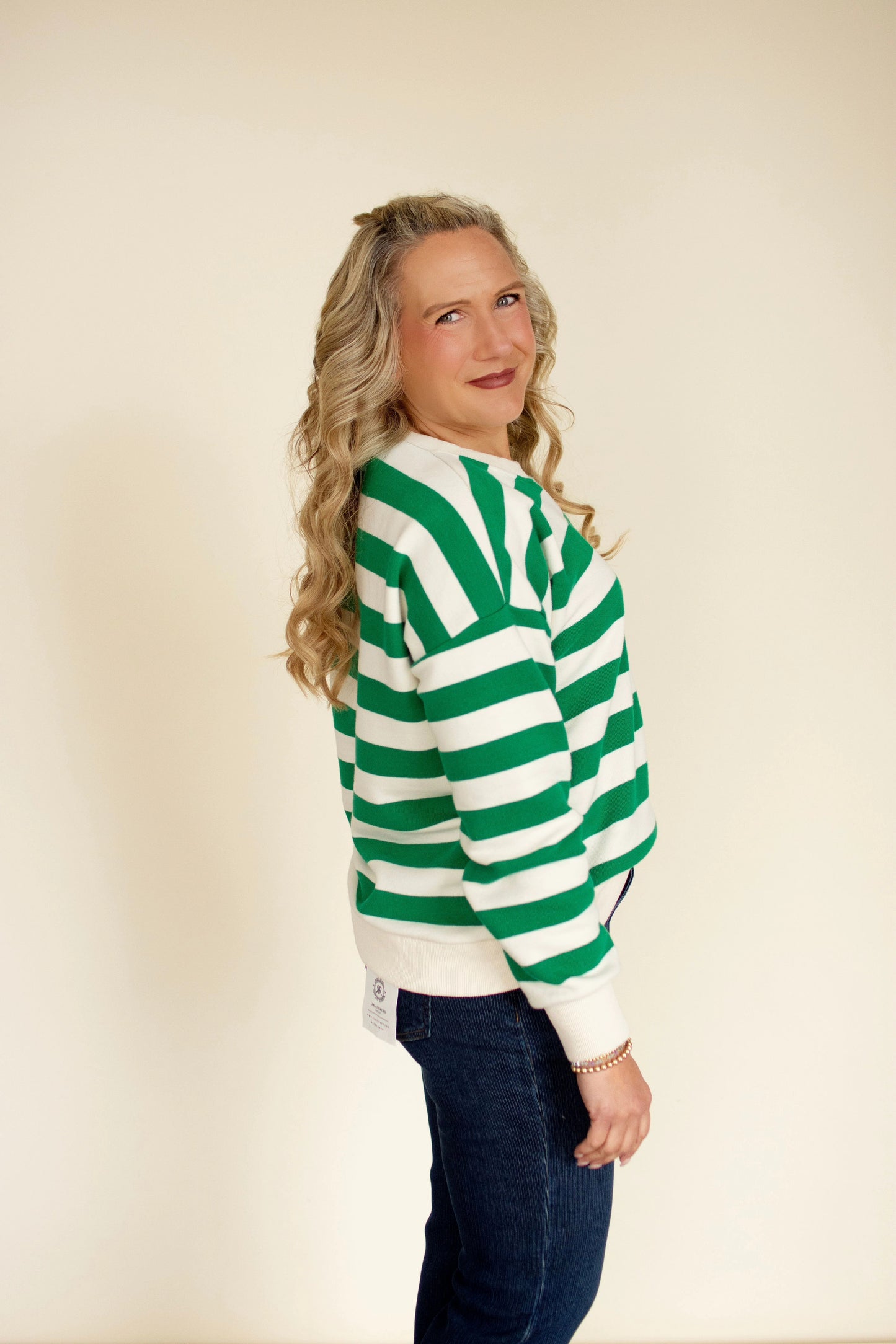 Kelly Green Striped Oversized French Terry Sweatshirt