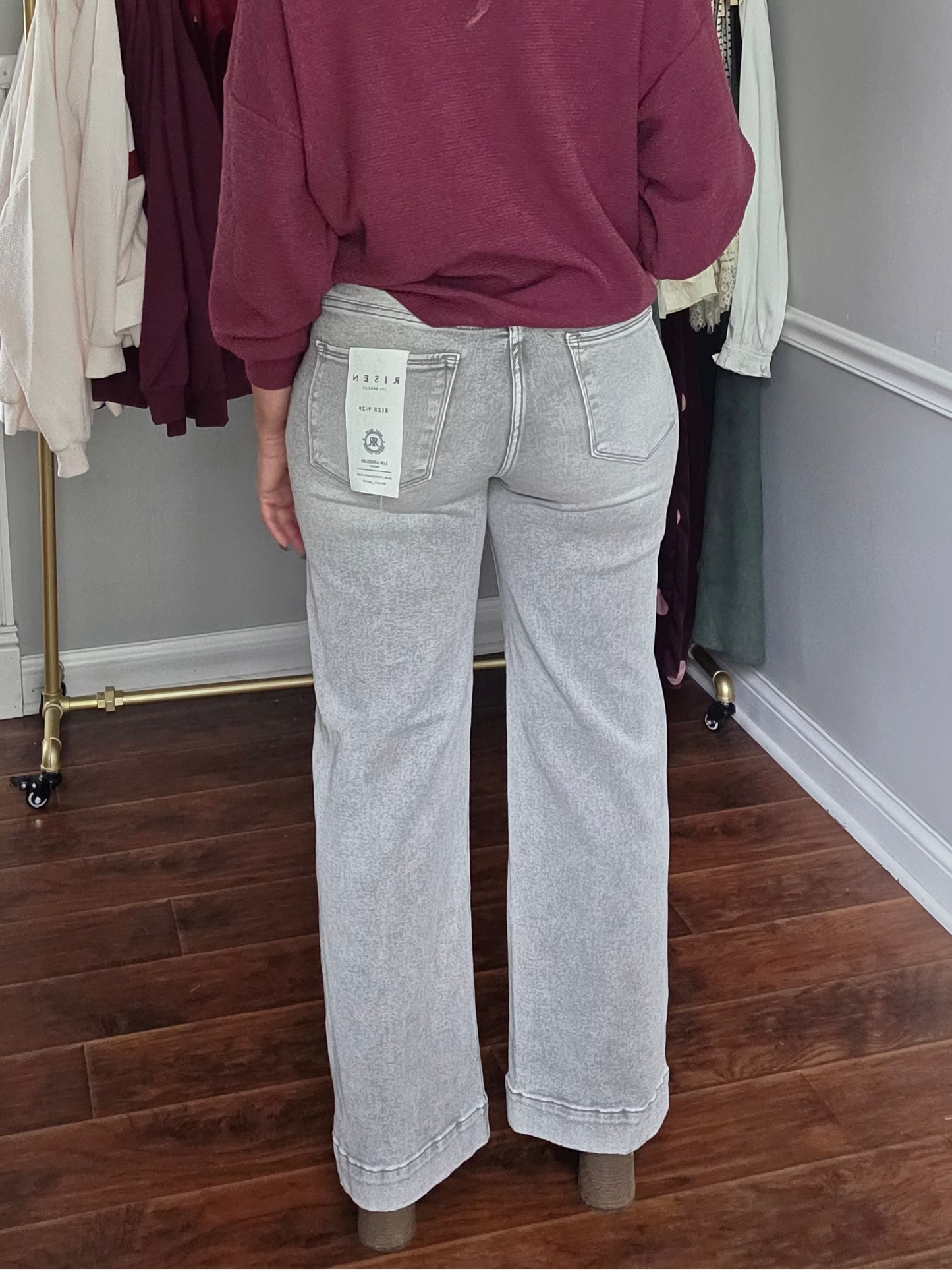 Grey RISEN High Rise Tummy Control Wide Leg Jeans