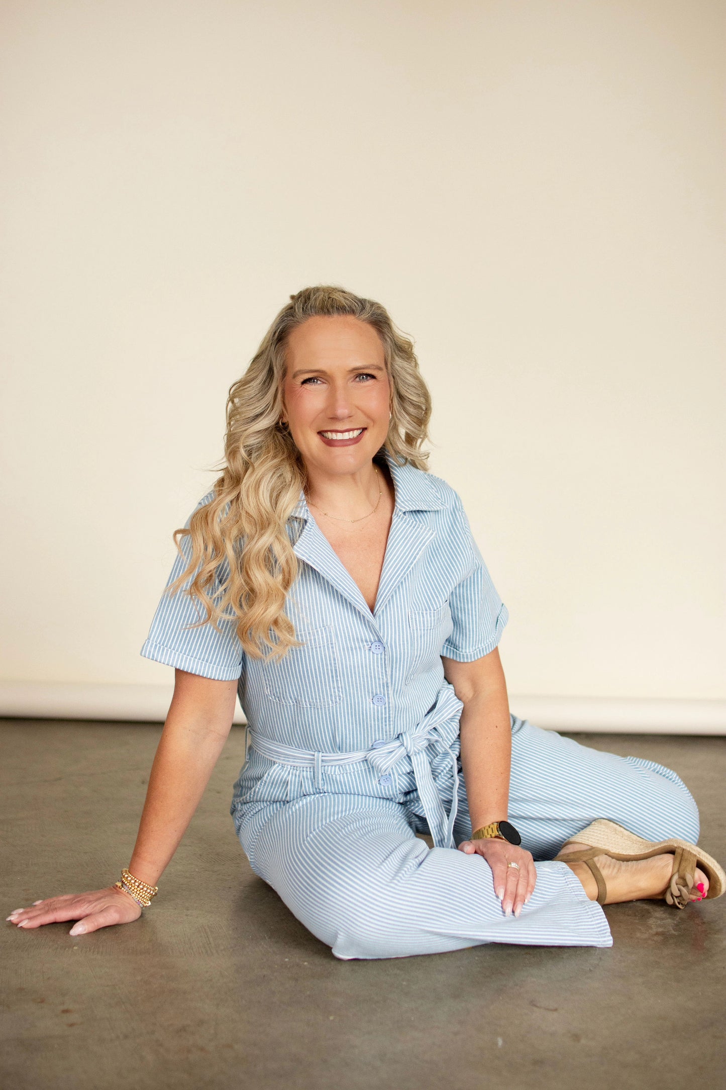 Light Blue Striped Jumpsuit w/ Belt