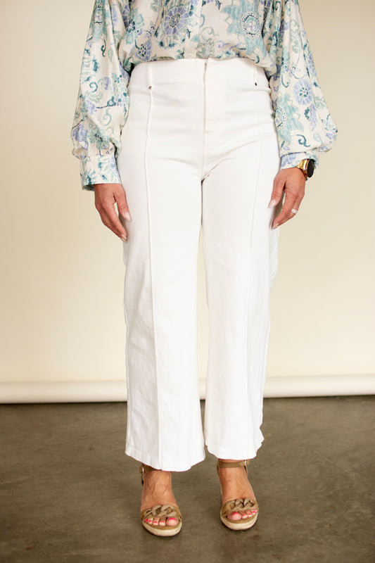 High Rise Off-White Ankle Wide Leg Jeans