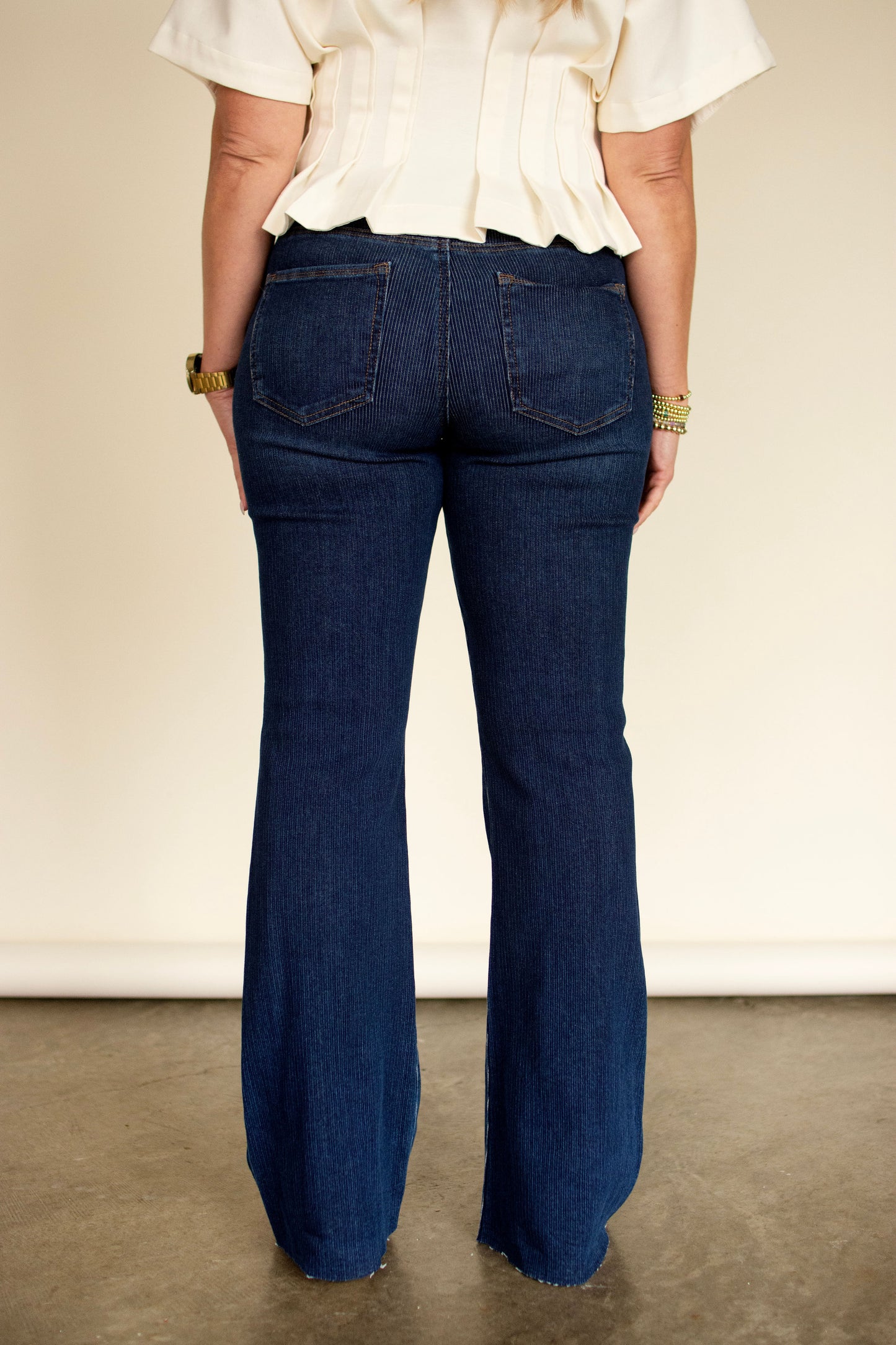 RISEN High Rise Bootcut Jeans w/ Corduroy-Like Texture
