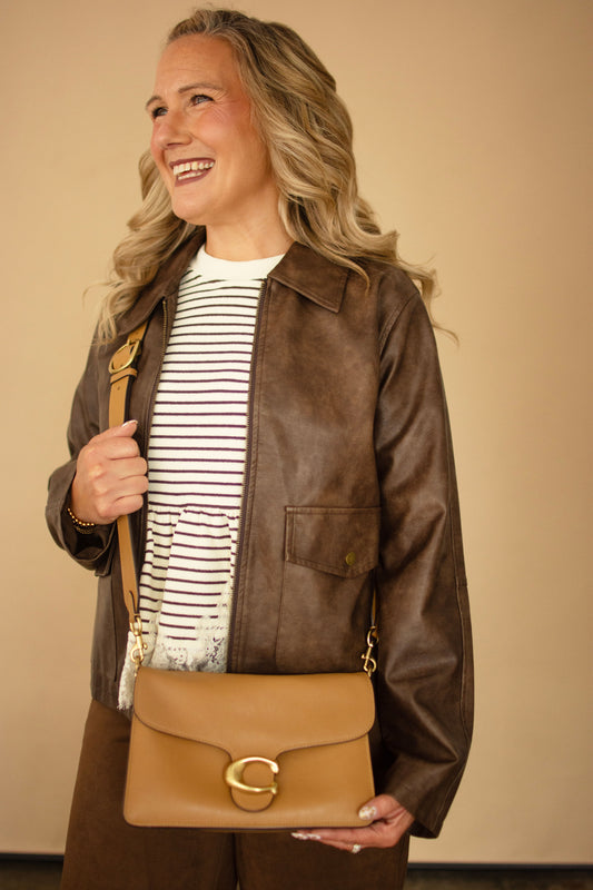 Brown Faux Leather Utility Jacket