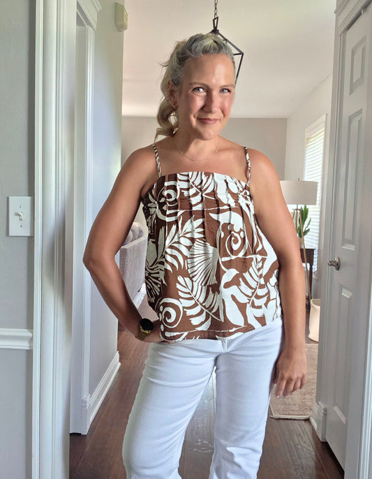 Chocolate Brown Spaghetti Strap Pleated Top