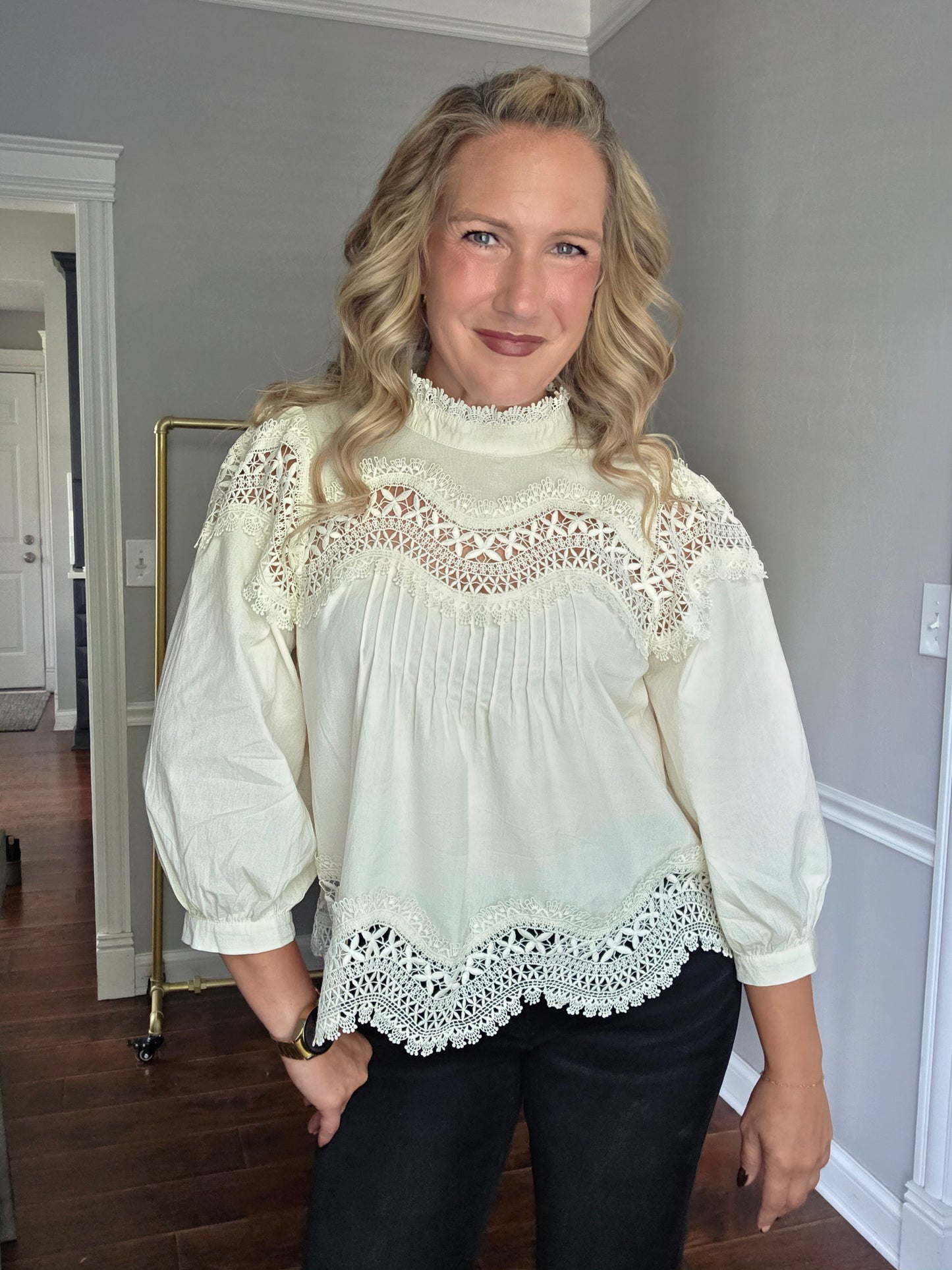 Cream Lace Mock Neck Top
