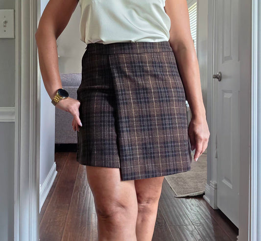 Chocolate Brown Plaid Wrap Skirt