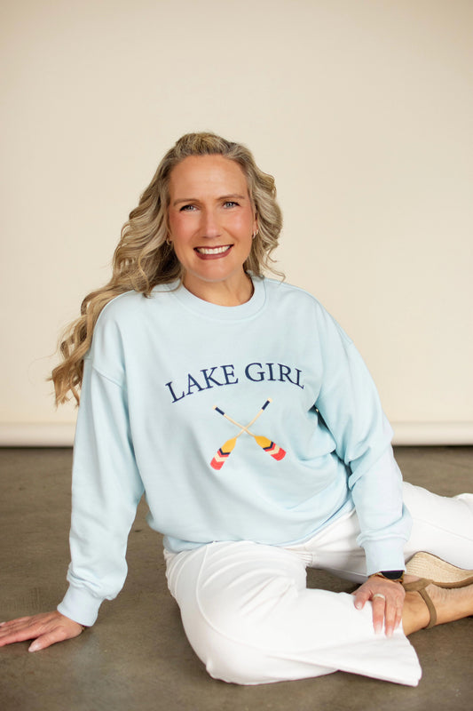 Aqua LAKE GIRL Embroidered Sweatshirt