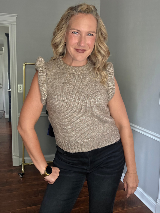 Mocha Ruffle Sleeve Sweater