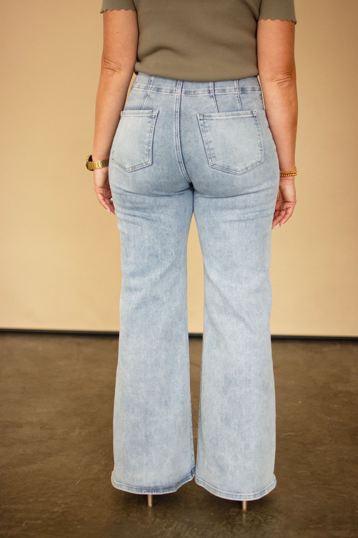 RISEN Light High Rise Wide Leg Jeans w/ Dart Details