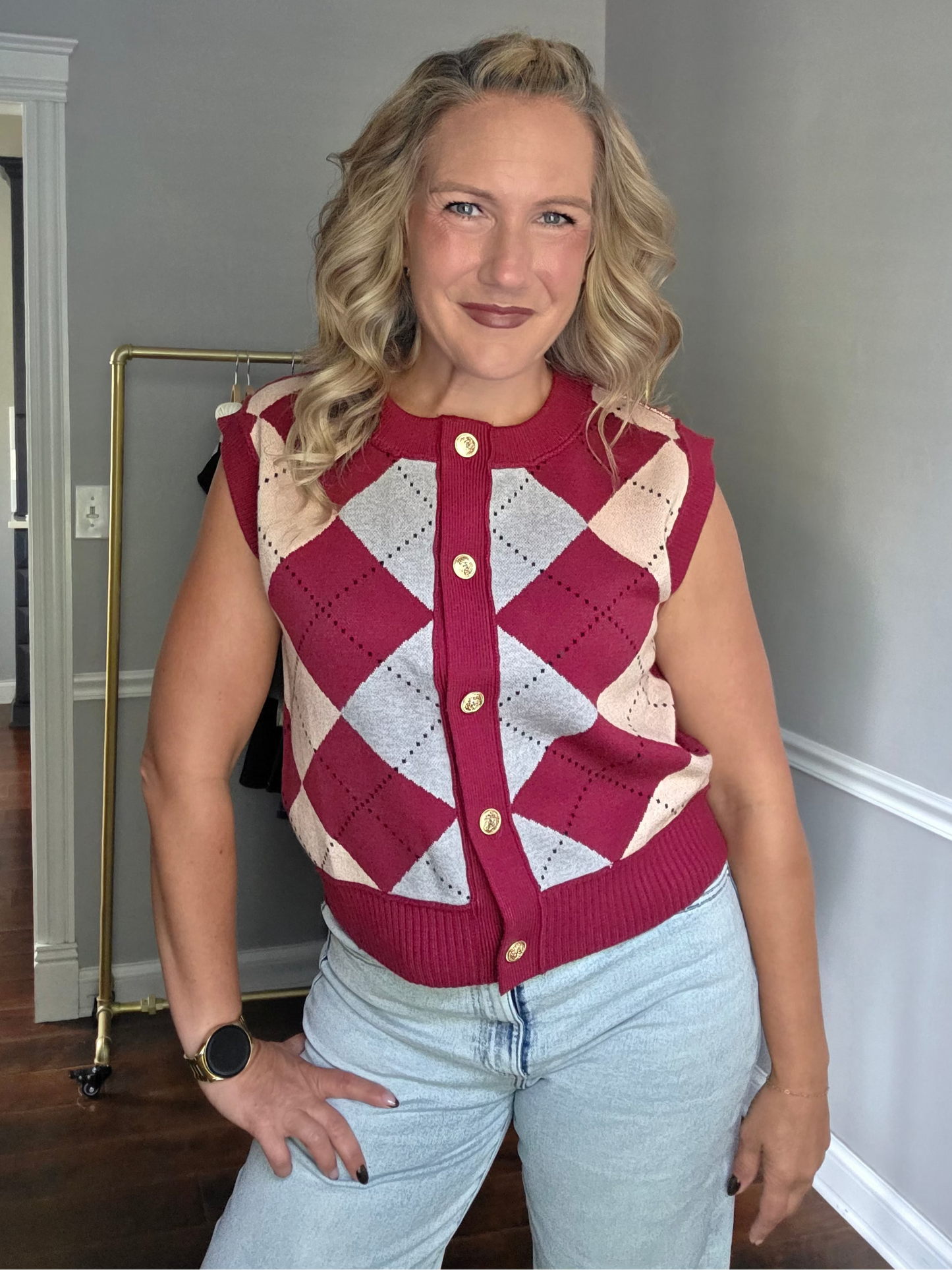 Wine Argyle Sweater Vest