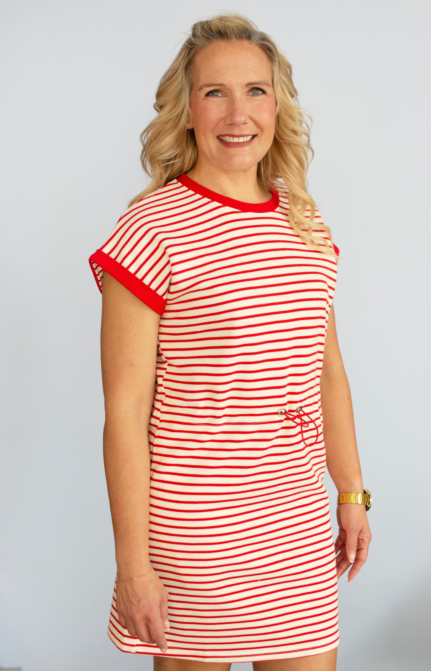 Red Striped Cap Sleeve Dress