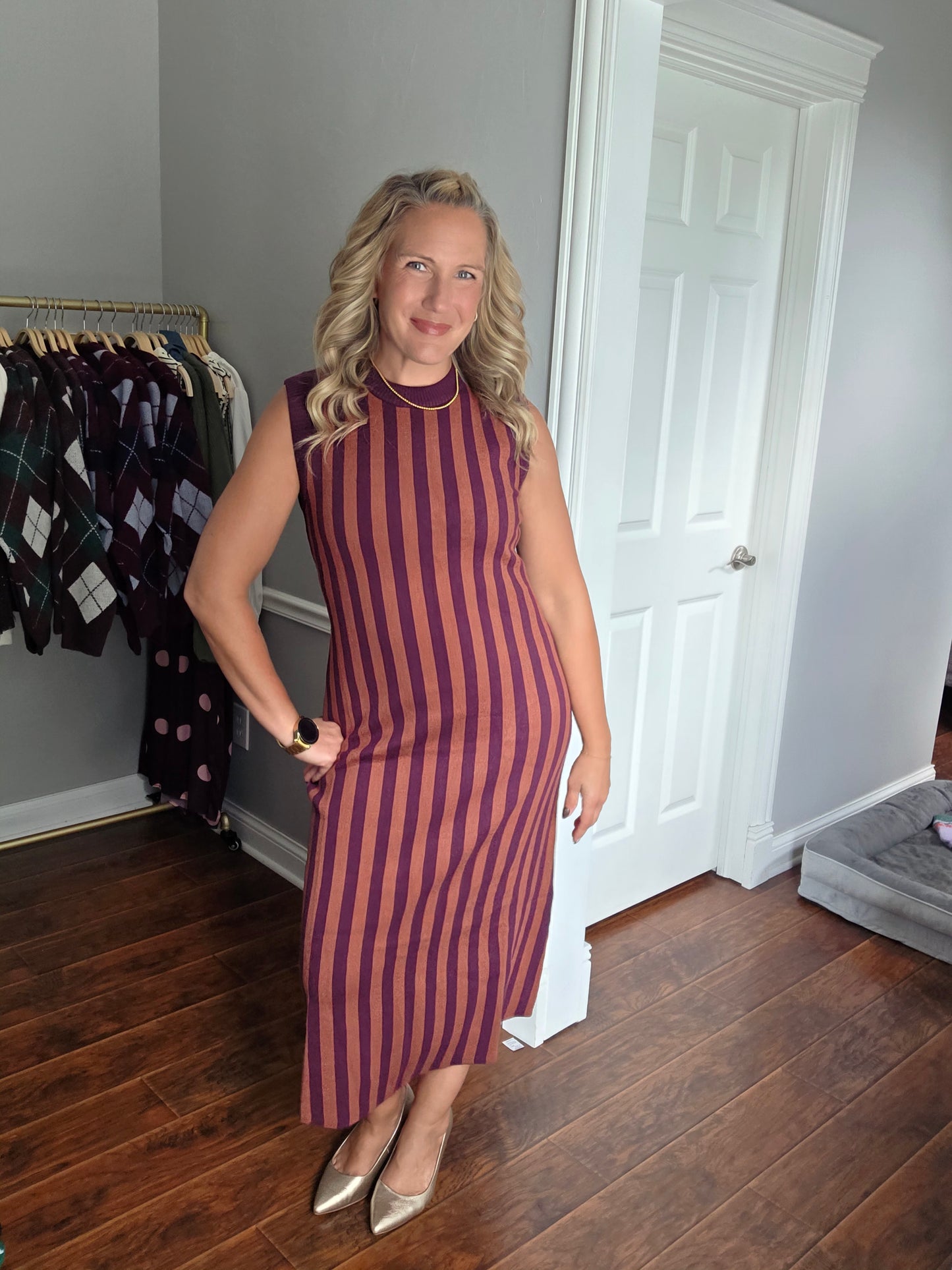 Plum & Cinnamon Striped Midi Dress
