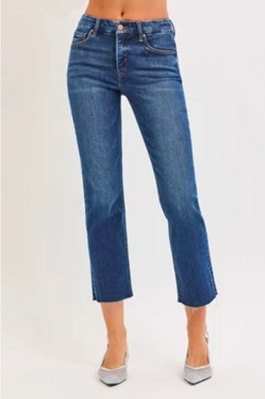 RISEN Tummy Control High Rise Crop Straight Leg Jeans