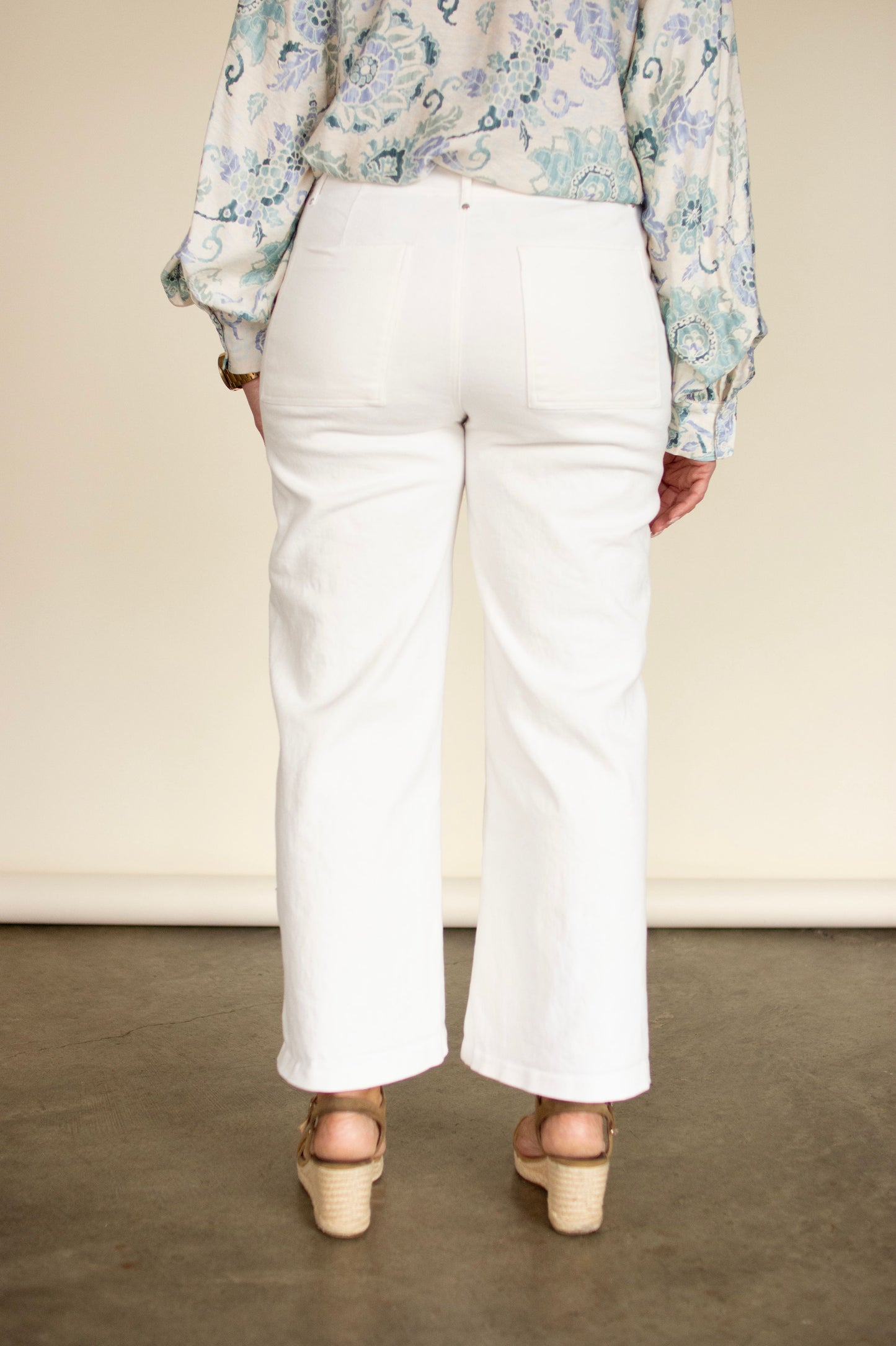 High Rise Off-White Ankle Wide Leg Jeans