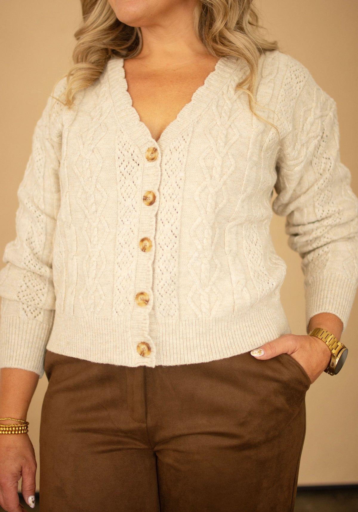 Oatmeal Cable Knit Cardigan