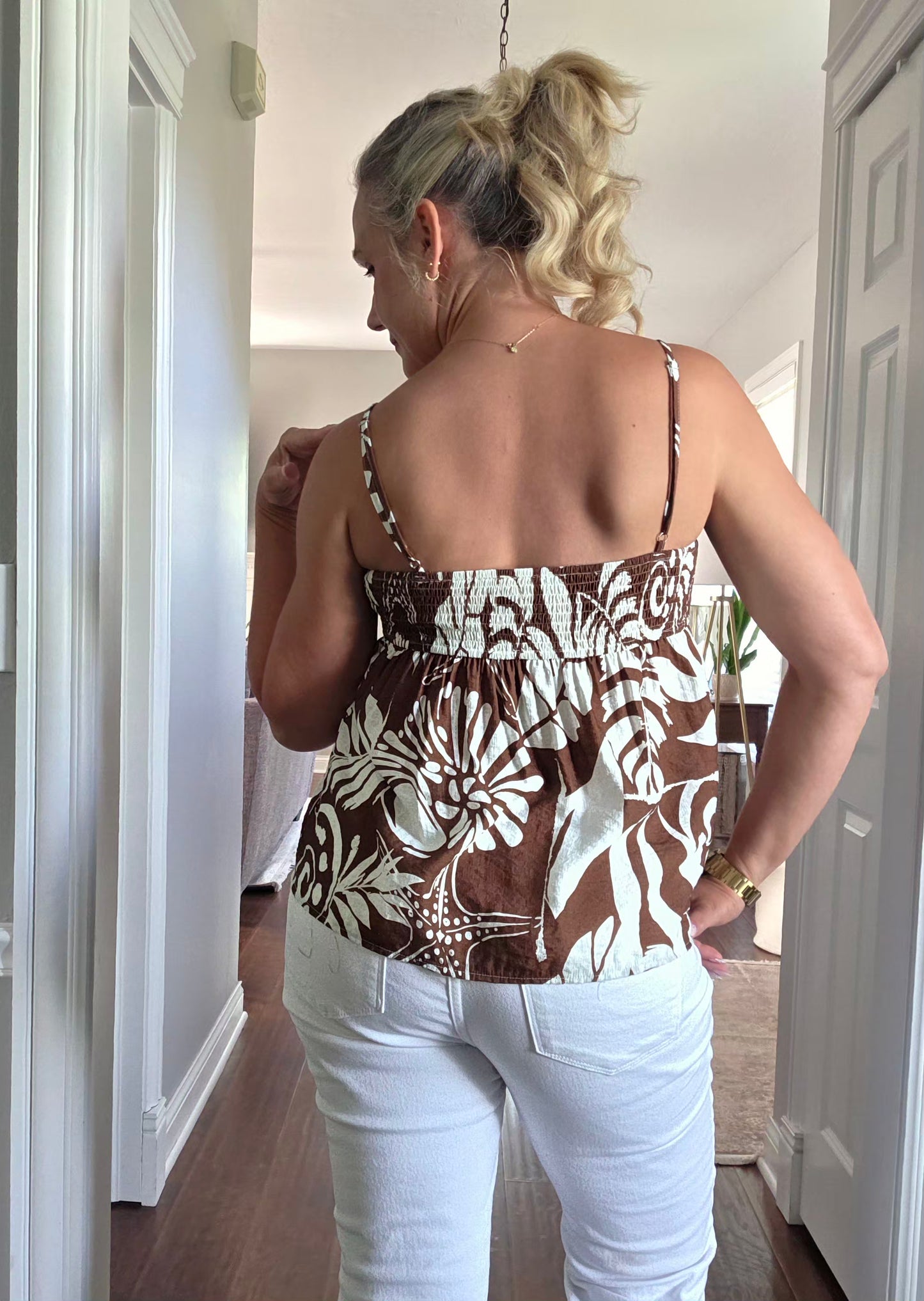 Chocolate Brown Spaghetti Strap Pleated Top
