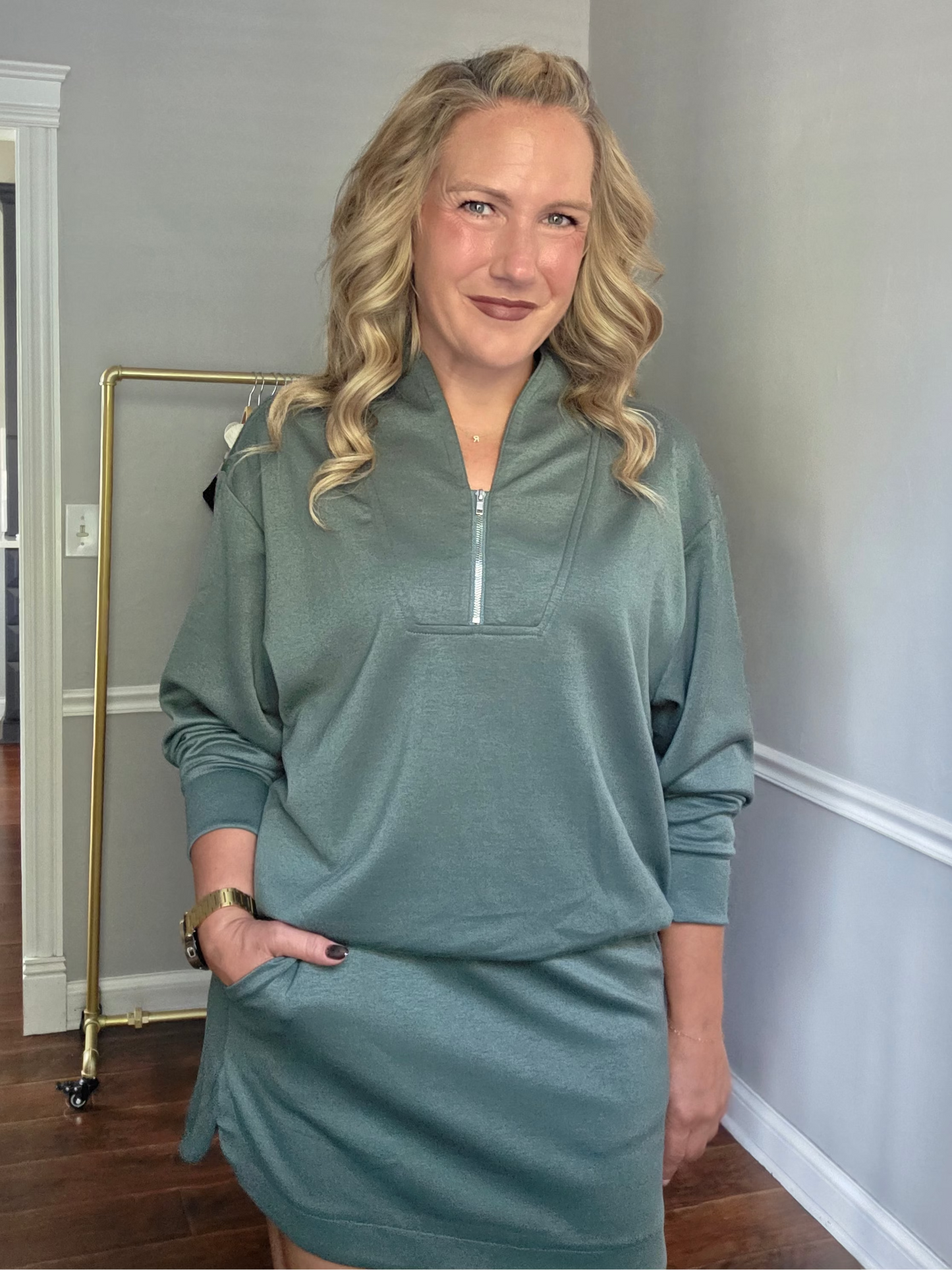 Slate Green Skort & Half Zip 2-Piece Set