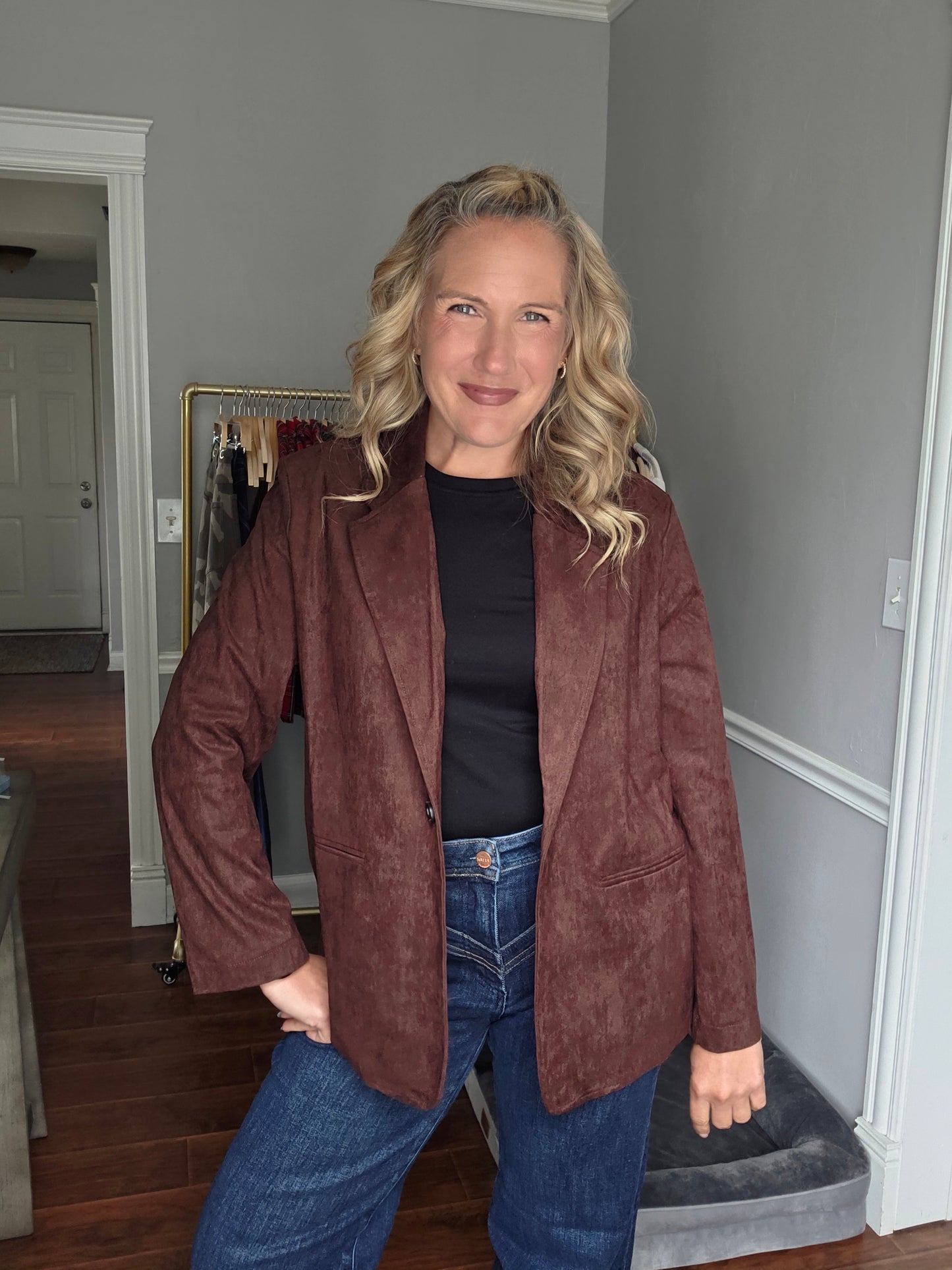Brown Oversized Faux Suede Blazer