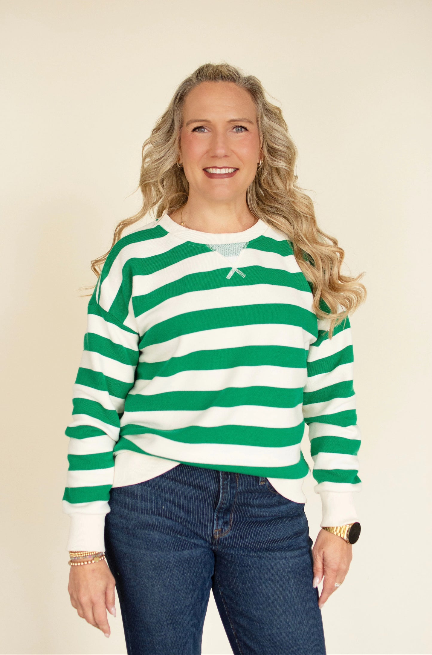 Kelly Green Striped Oversized French Terry Sweatshirt