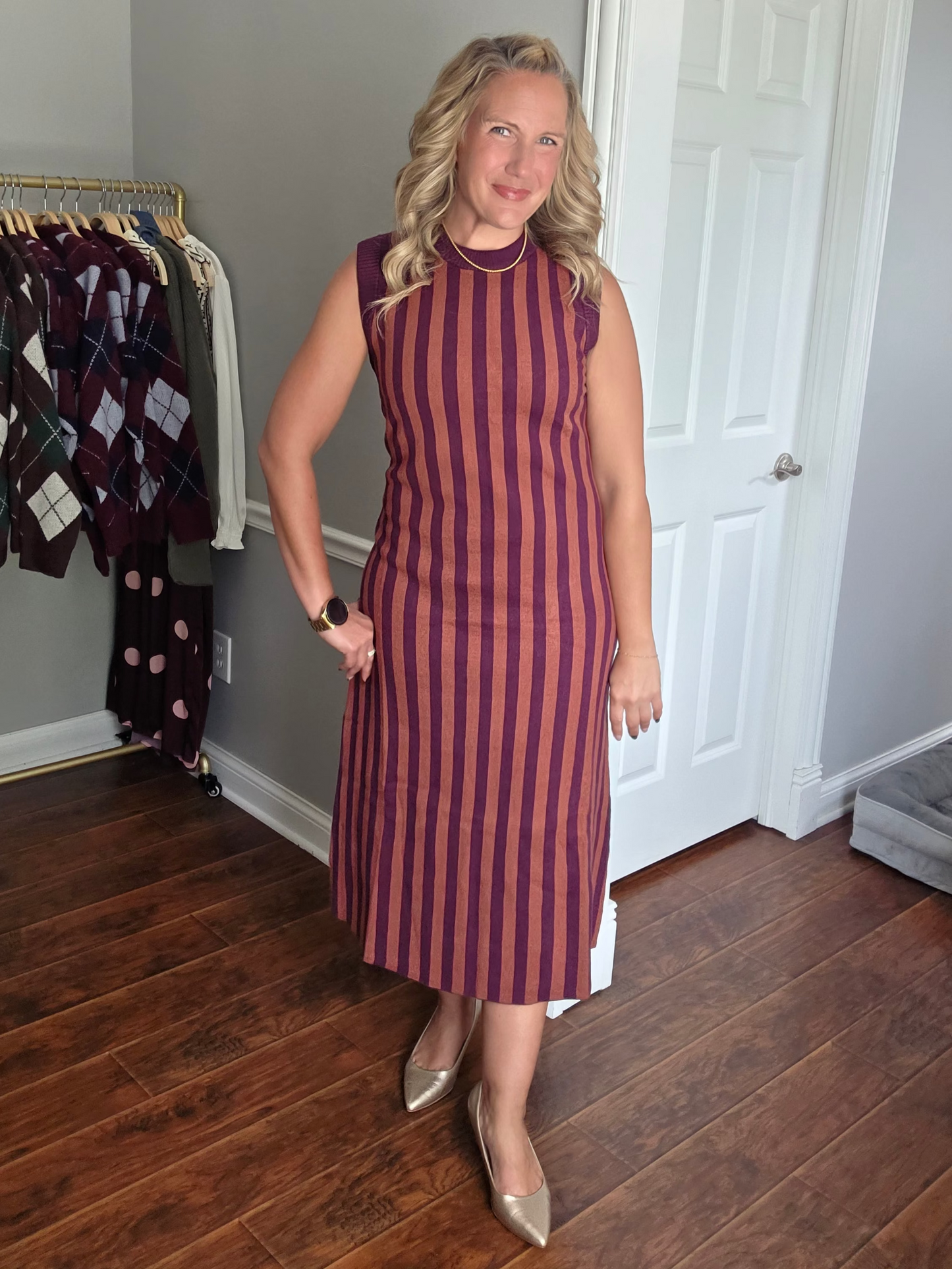 Plum & Cinnamon Striped Midi Dress