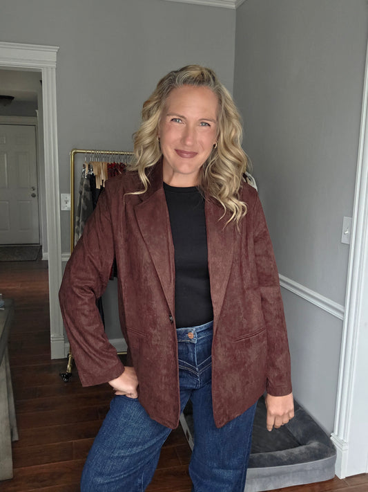 Brown Oversized Faux Suede Blazer