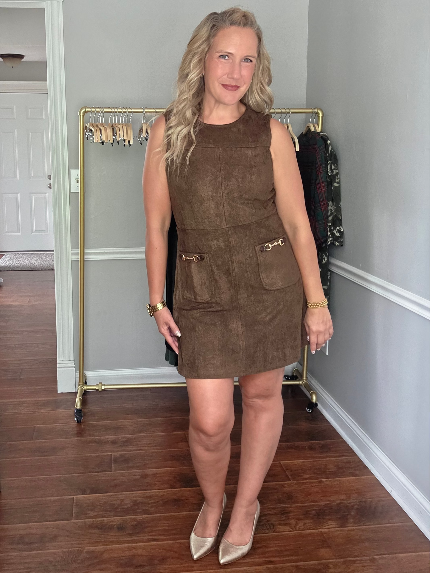Brown Faux Suede Sleeveless Dress
