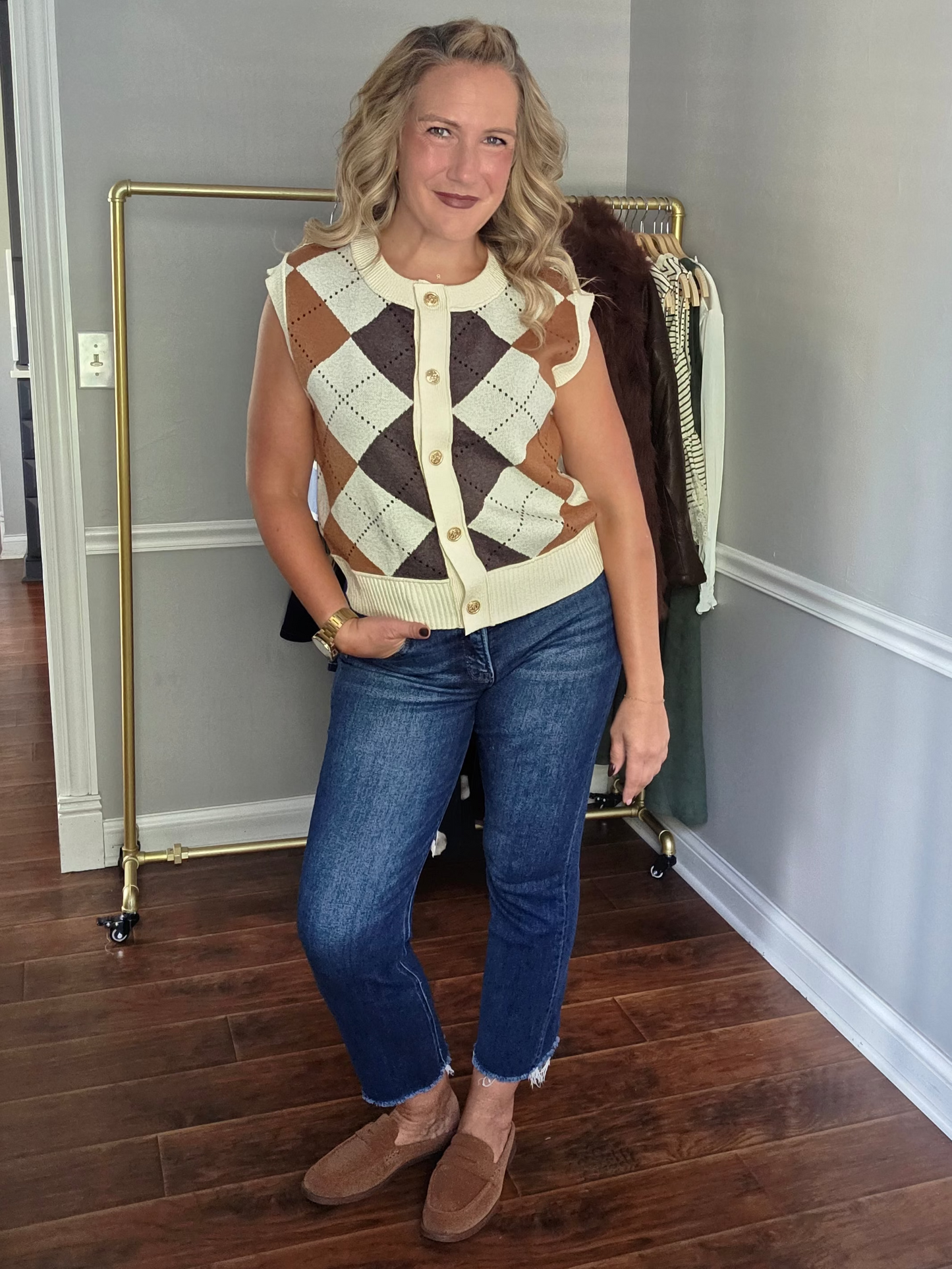 Cream Argyle Sweater Vest