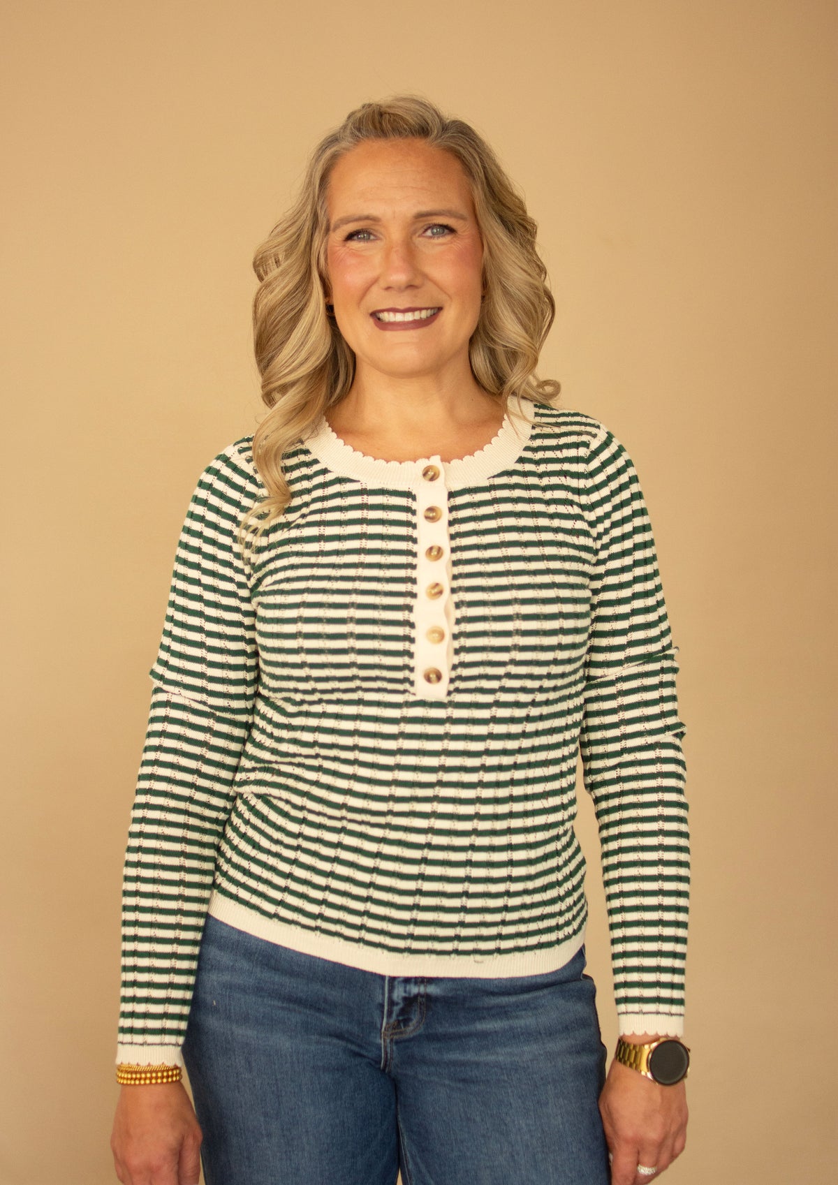 Forest Green Ribbed Henley Top