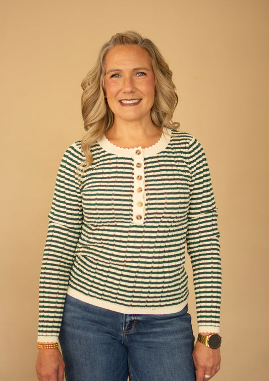 Forest Green Ribbed Henley Top