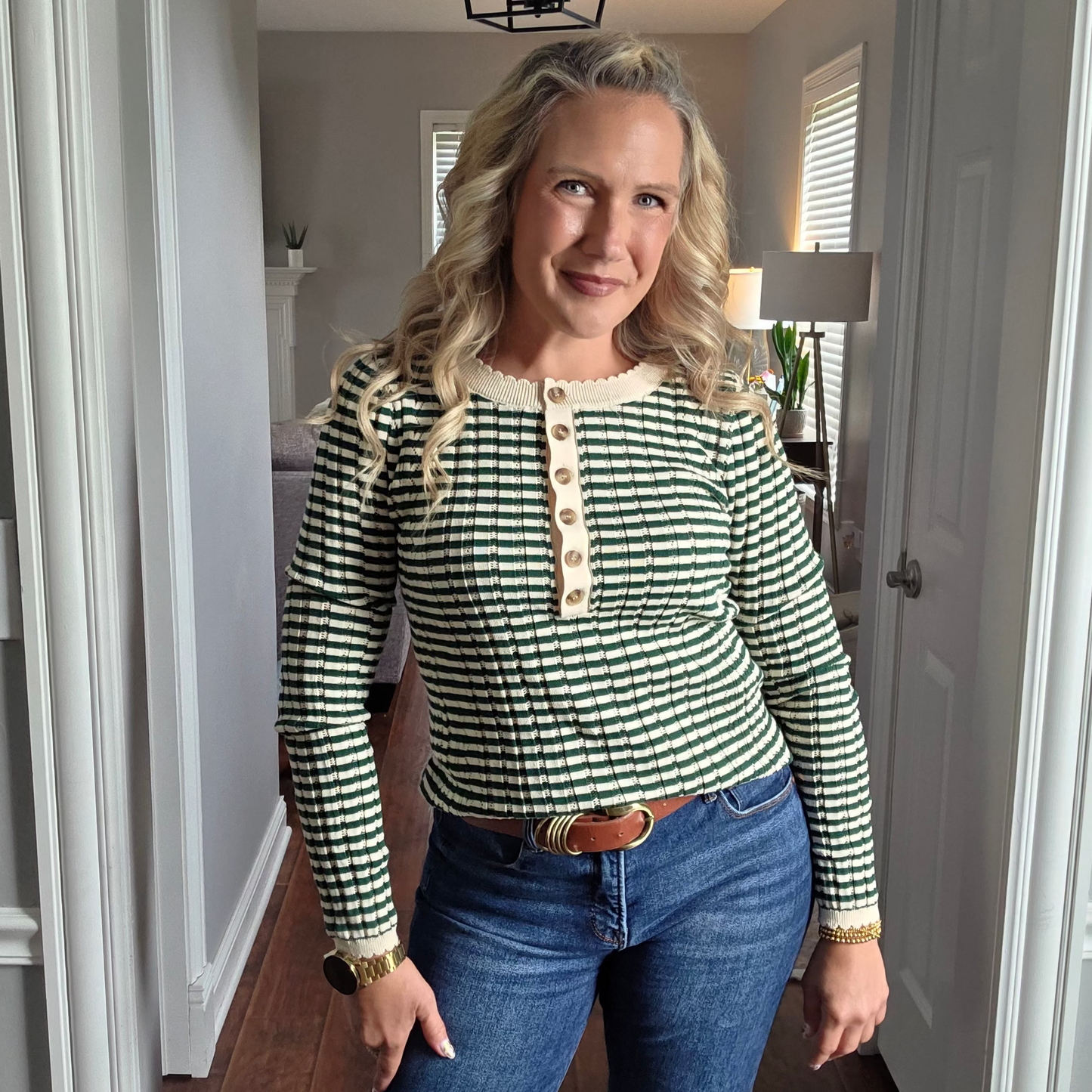 Forest Green Ribbed Henley Top