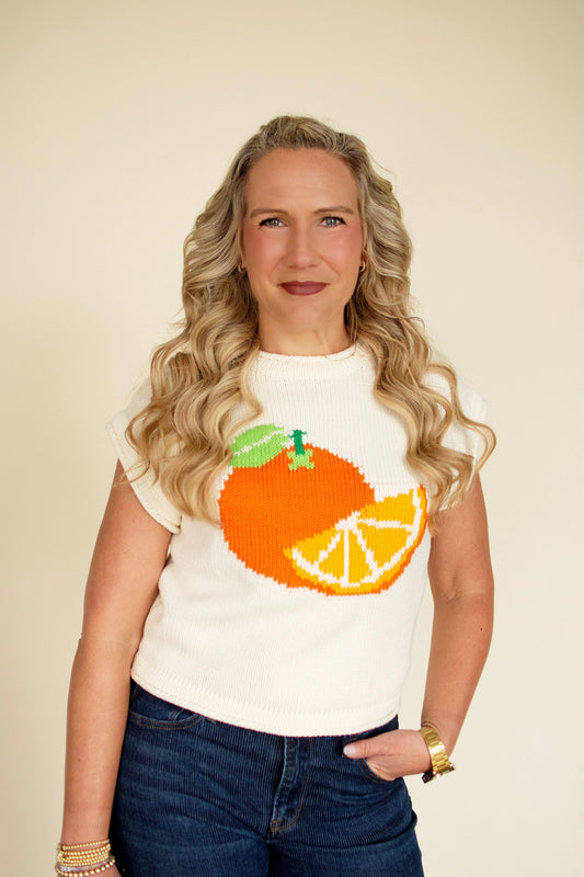 Cream "Orange" Knit Top