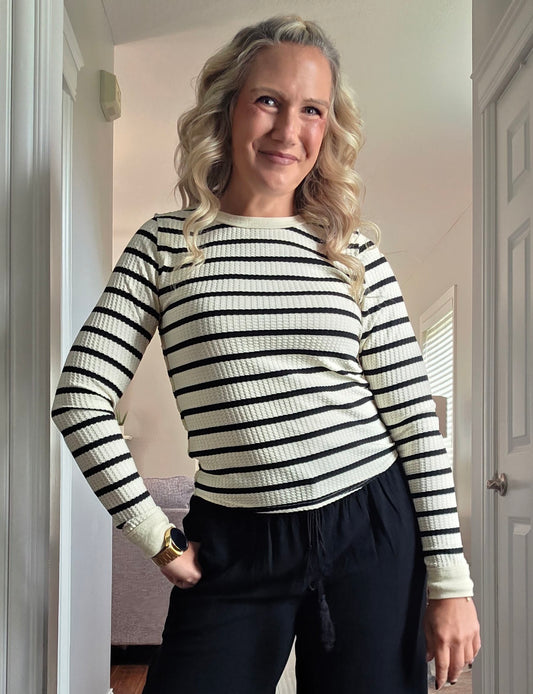Black Striped Waffle Knit Top