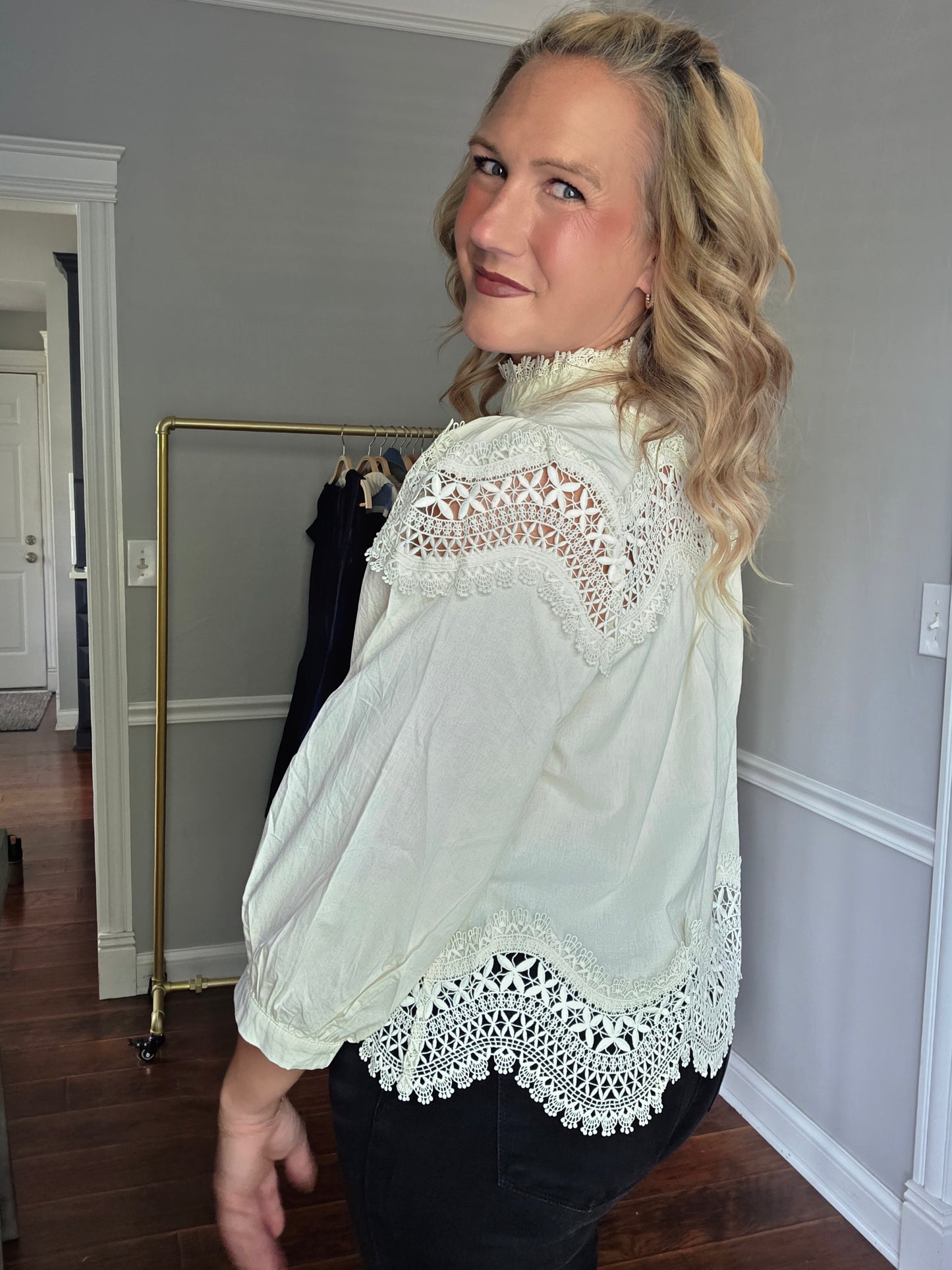 Cream Lace Mock Neck Top
