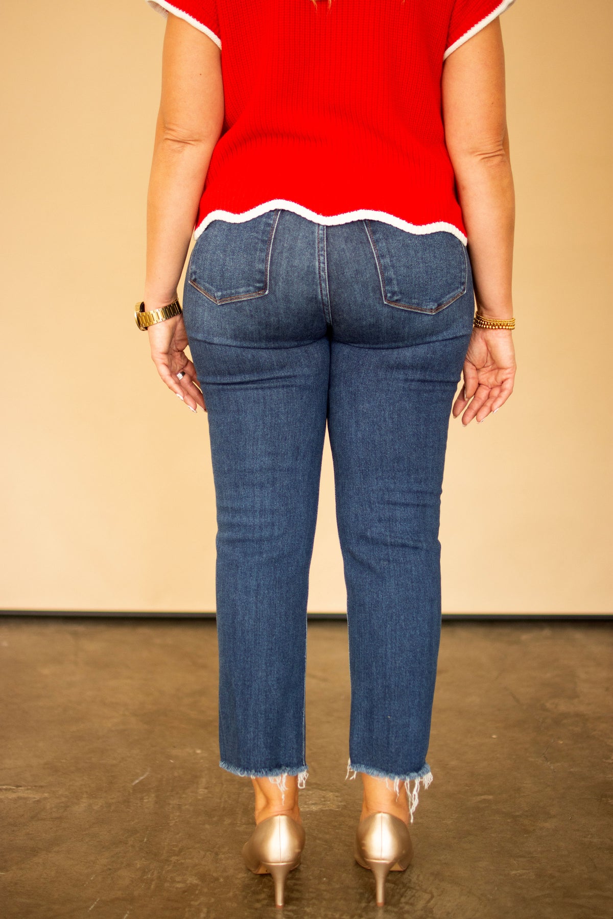 RISEN Tummy Control High Rise Crop Straight Leg Jeans
