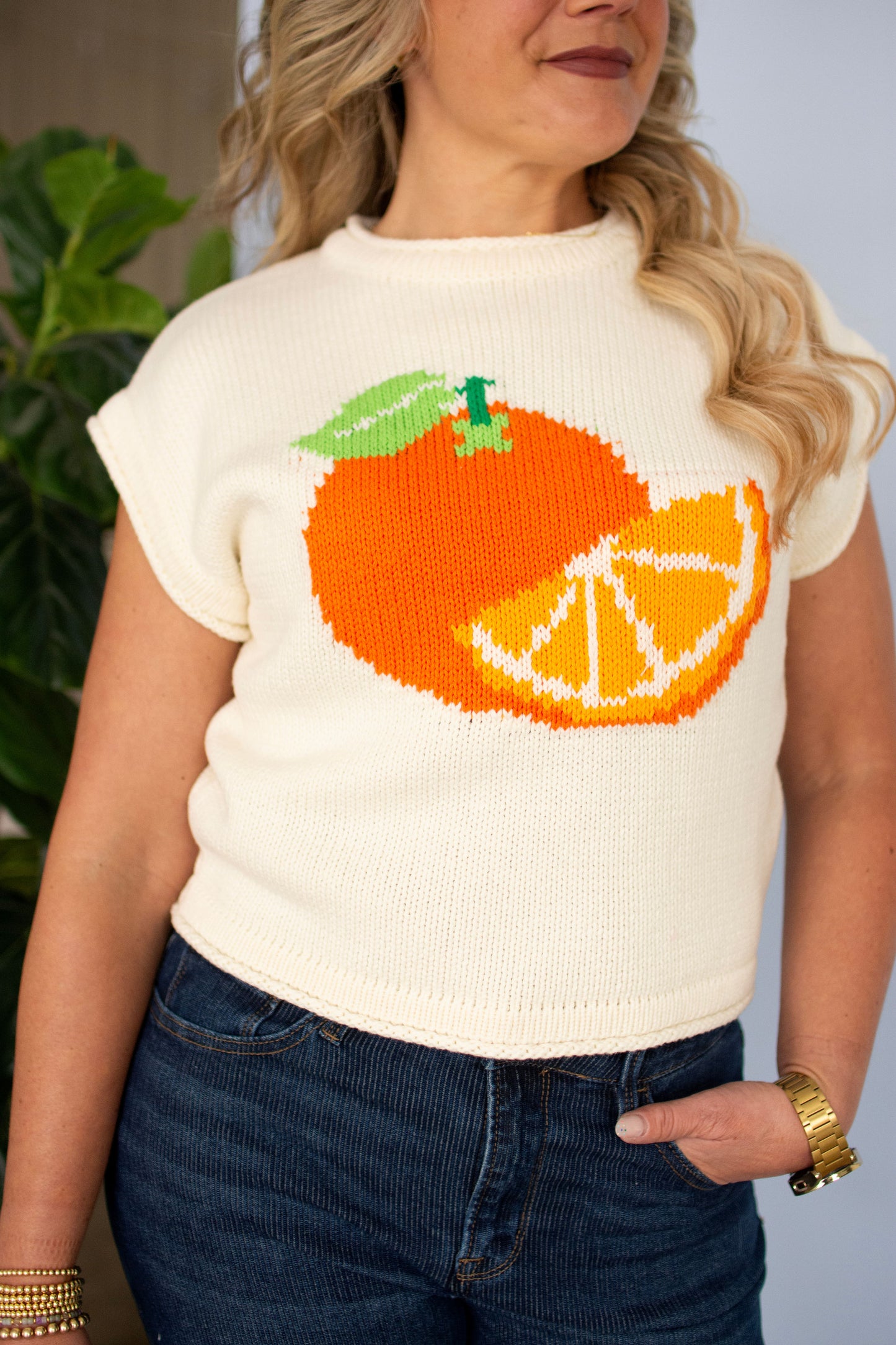 Cream "Orange" Knit Top