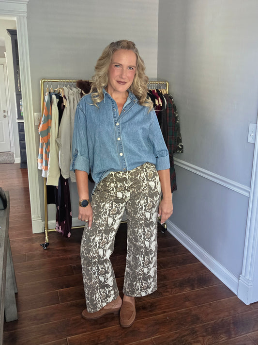 Snake Print Wide Leg Pants