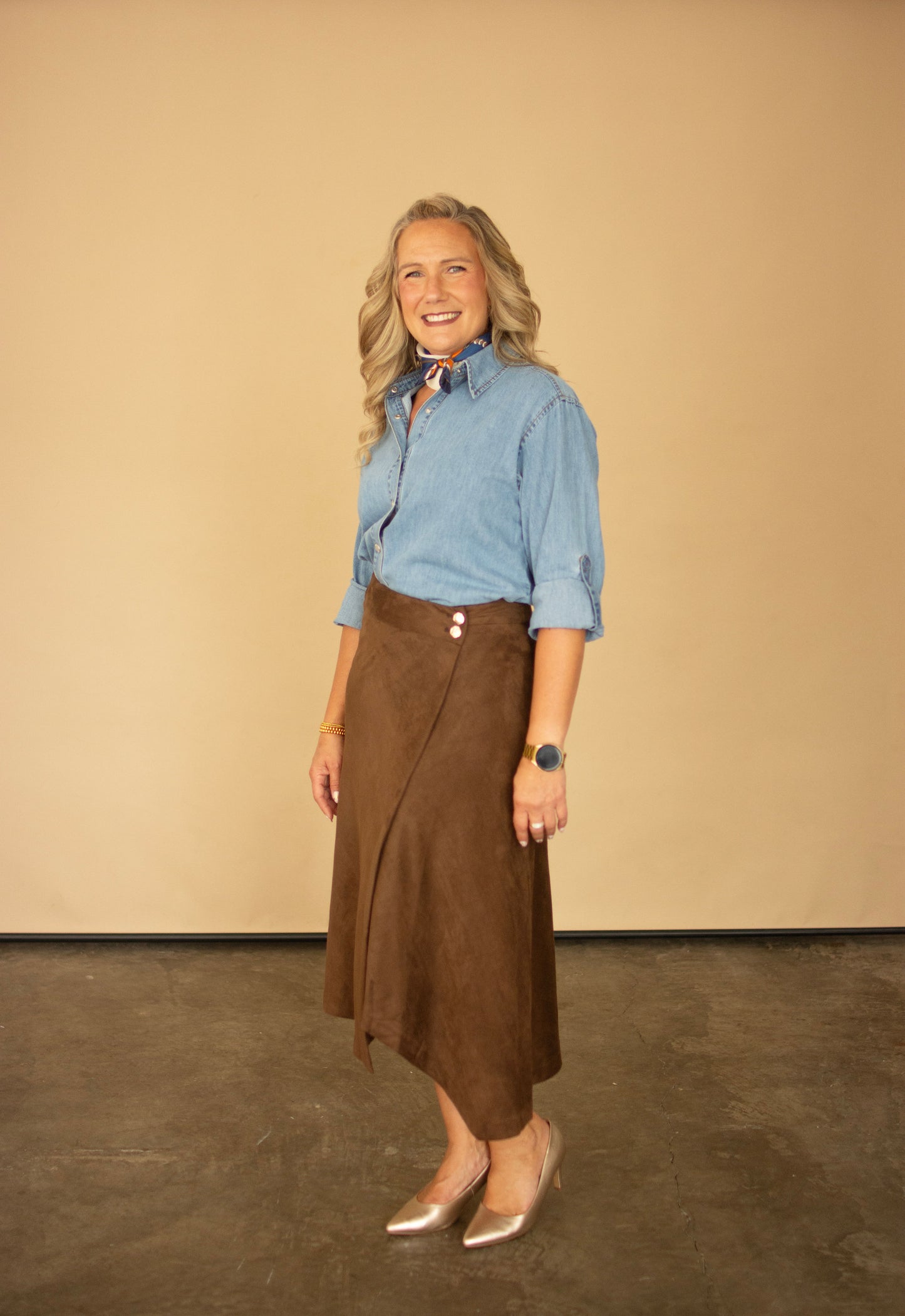 Chocolate Brown Suede Asymmetrical Wrap Skirt