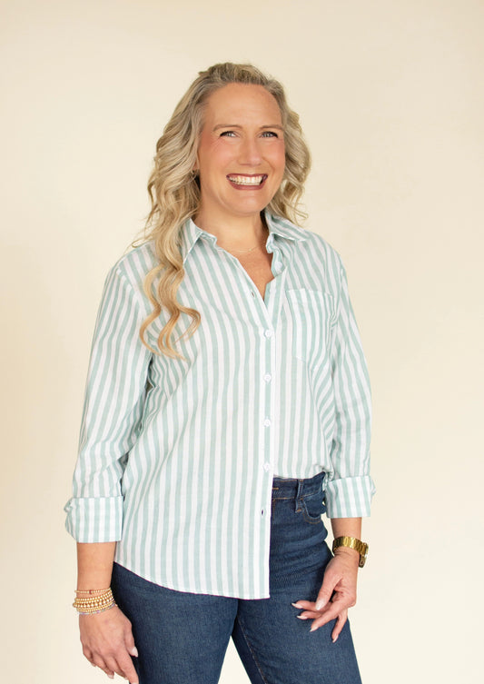 Sage Striped Button Down Shirt