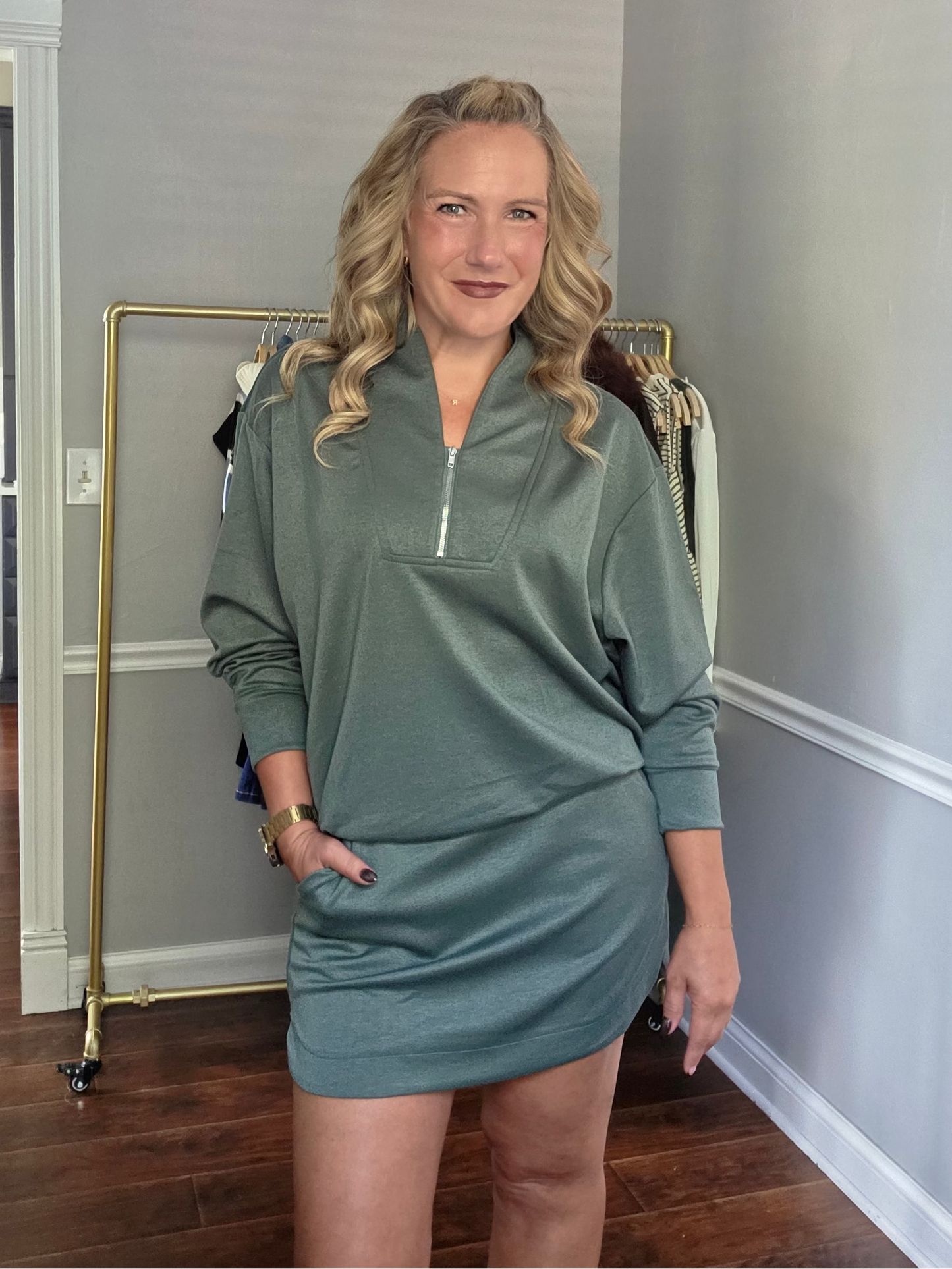 Slate Green Skort & Half Zip 2-Piece Set