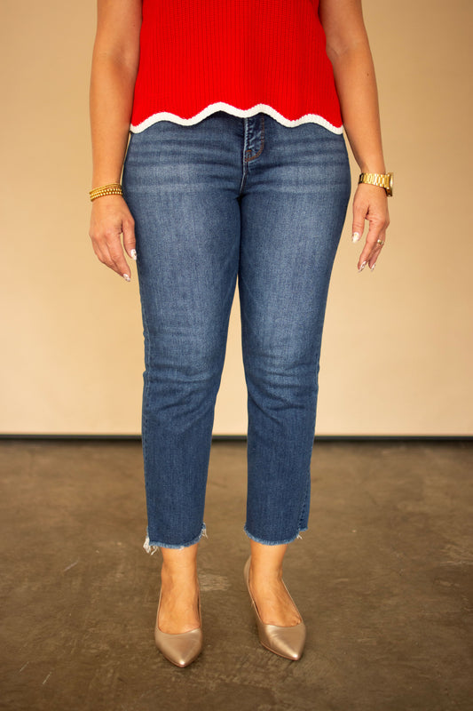 RISEN Tummy Control High Rise Crop Straight Leg Jeans