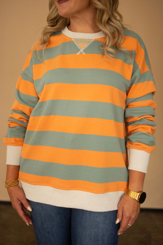 Pumpkin & Sage Striped Terrycloth Oversized Sweatshirt