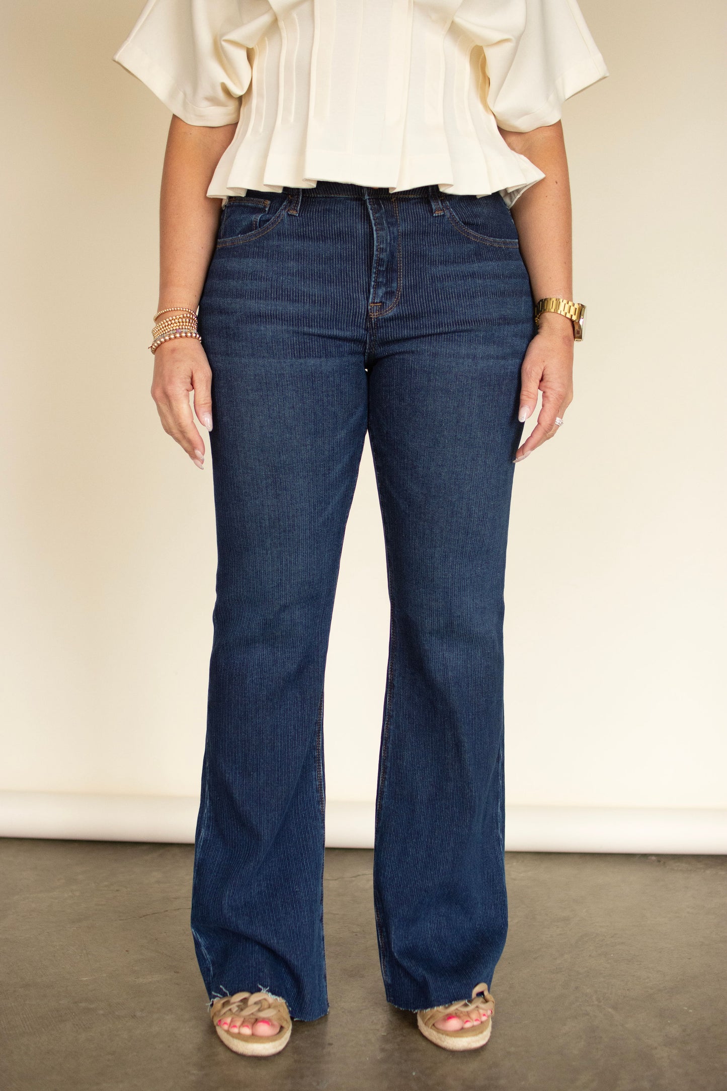 RISEN High Rise Bootcut Jeans w/ Corduroy-Like Texture