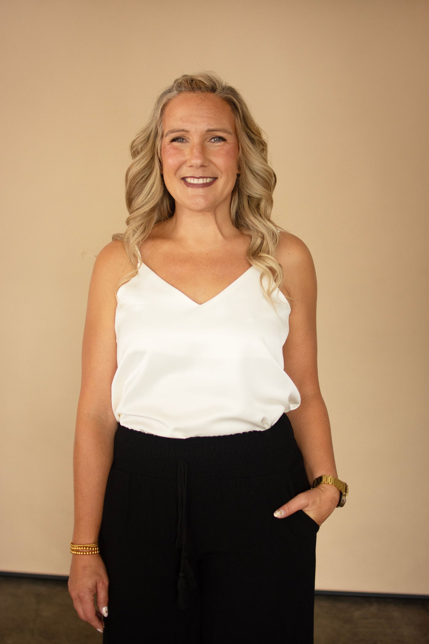 Reversible Silk Cream V-Neck Tank