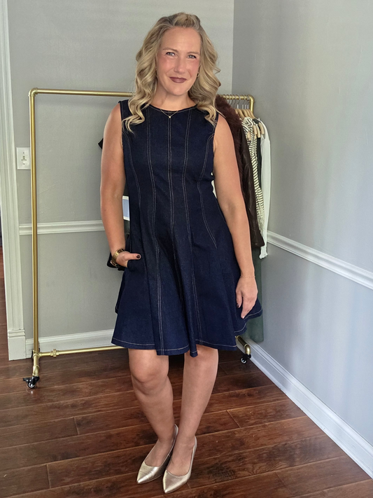 Dark Denim A-Line Sleeveless Dress