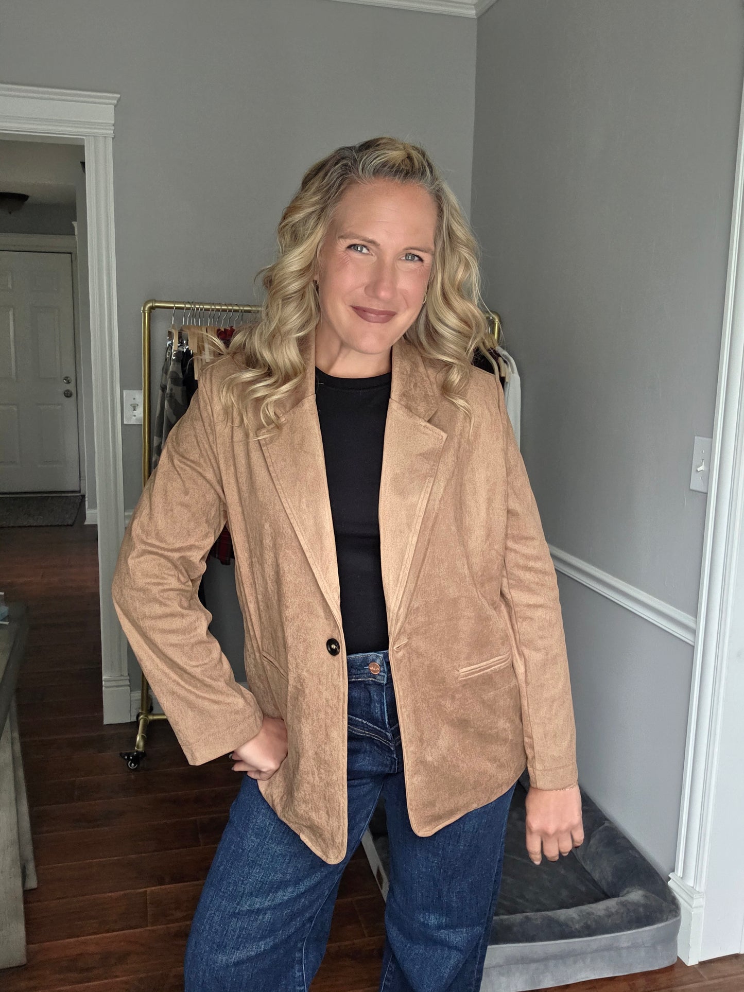 Camel Oversized Faux Suede Blazer