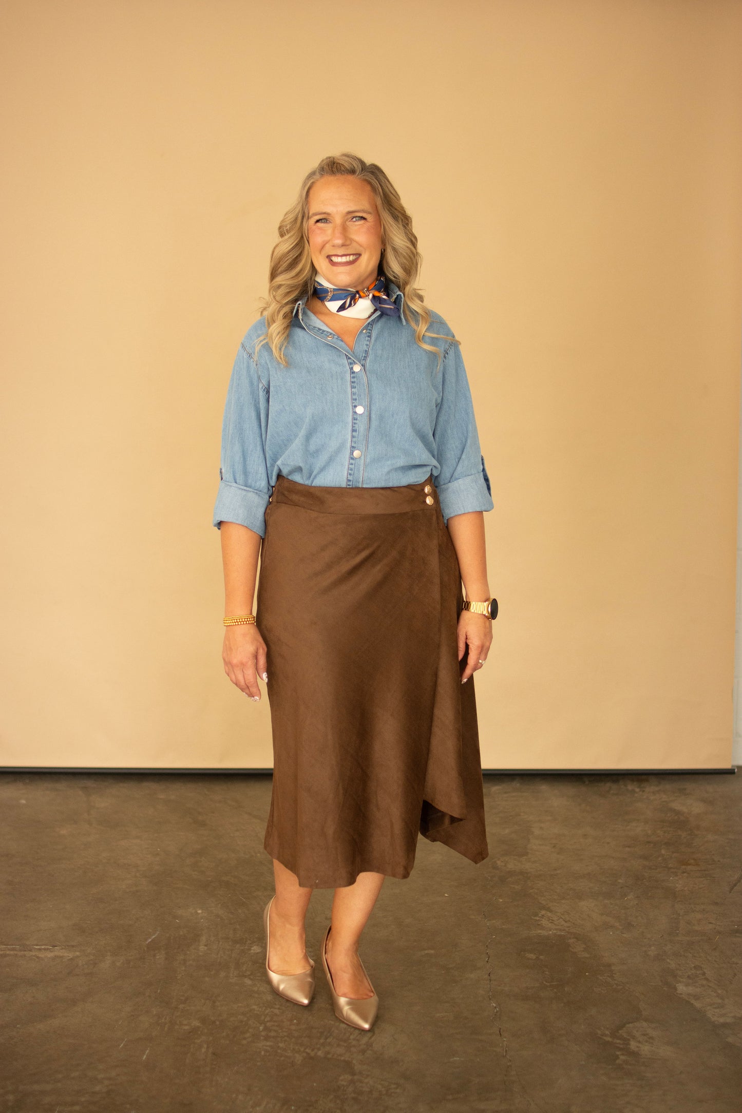 Chocolate Brown Suede Asymmetrical Wrap Skirt